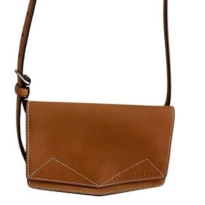Calvin Klein Contrast Stitch Crossbody bag Light Brown 8 X 4.5” Leather NWOT
